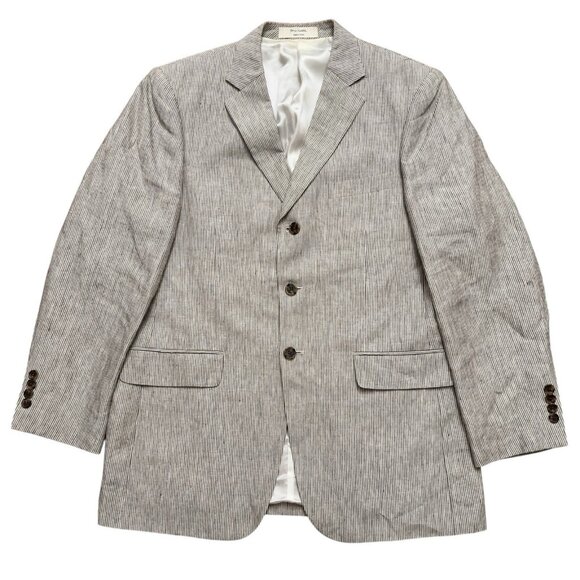 John W. Nordstrom Blazer Jacket Mens 42R (Fits 46R) Linen Vented Gray Striped - Picture 1 of 7